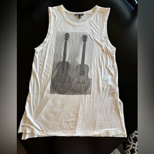 Banana Republic White Tank Top with Guitar Print